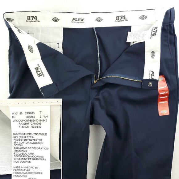 Dickies 874 Work Pants Flex Original Fit Navy Blue Men's 46x32 NWT - Picture 7 of 11